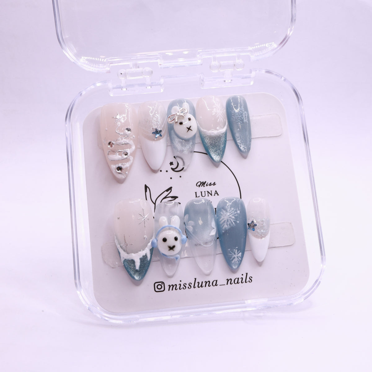 Snowflake Bunny Christmas Nails